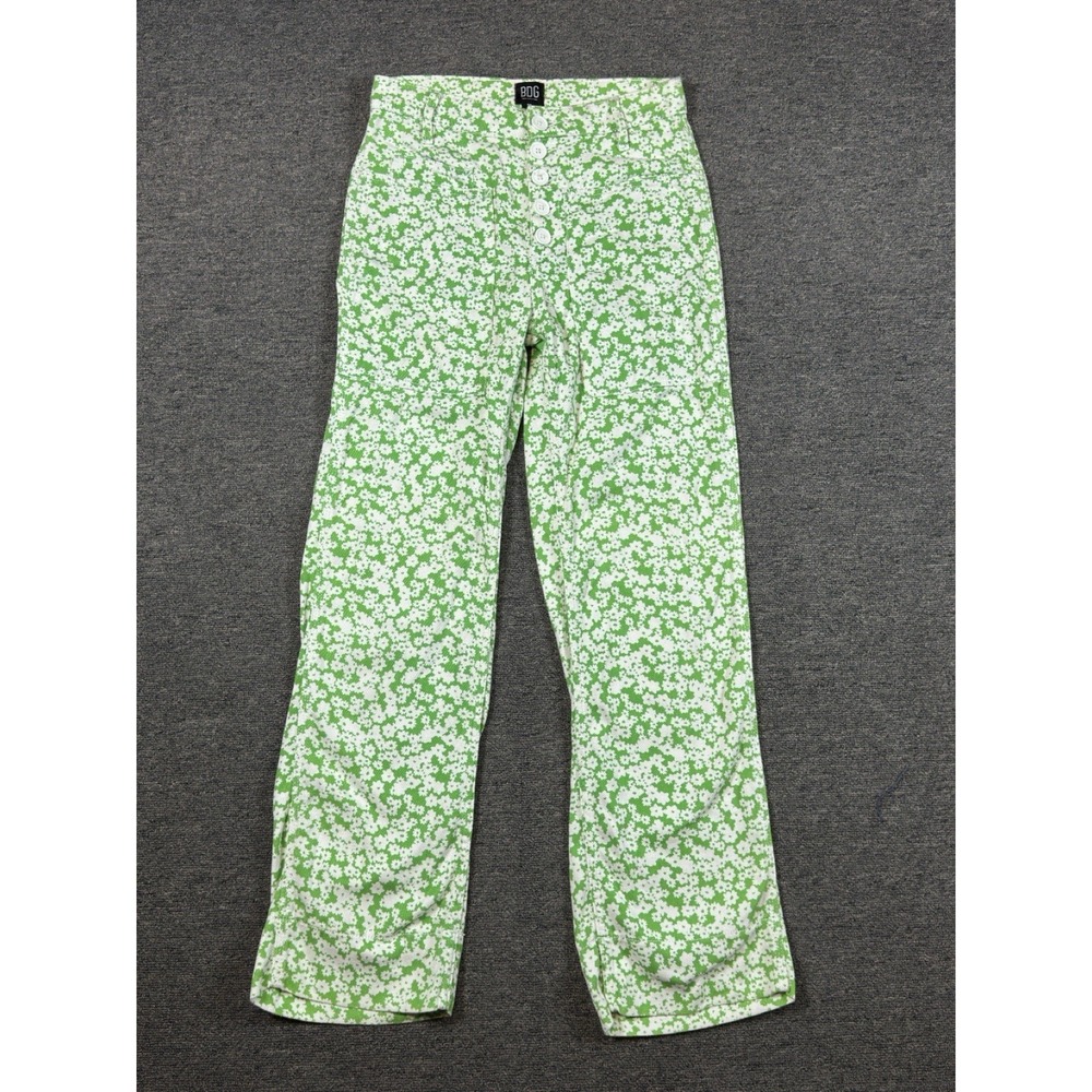 BDG Green White Ditsy Floral Button Fly Boho Hippie Sailor Pockets Women's 26